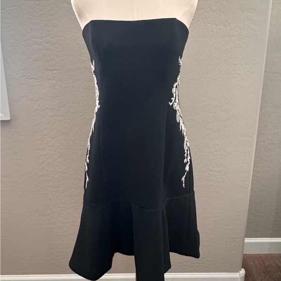 White House Black Market Dresses & Skirts - White House Black Market Strapless Black Dress with White Embroidery